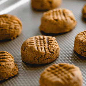 Peanut butter cookies on a baking tray