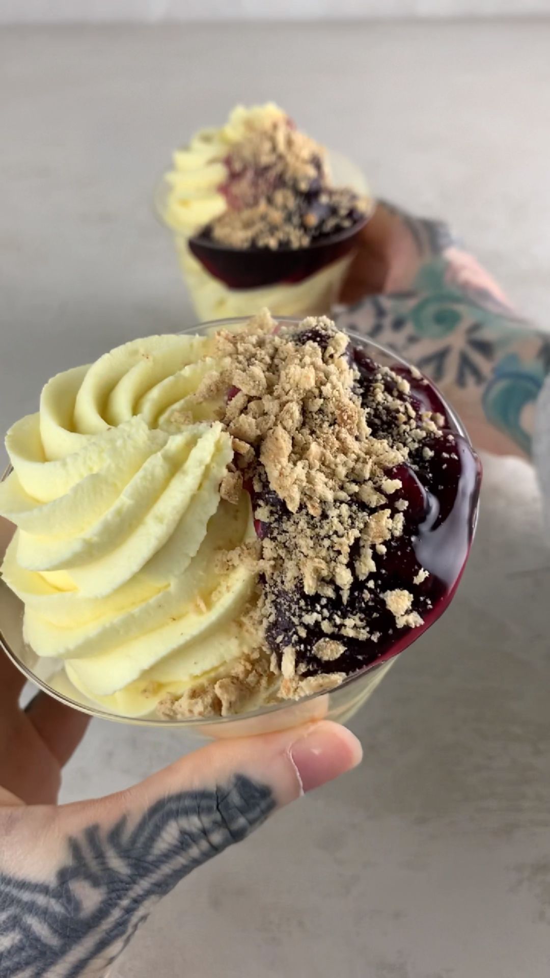 high-protein lemon blueberry fluffy yogurt in a bowl