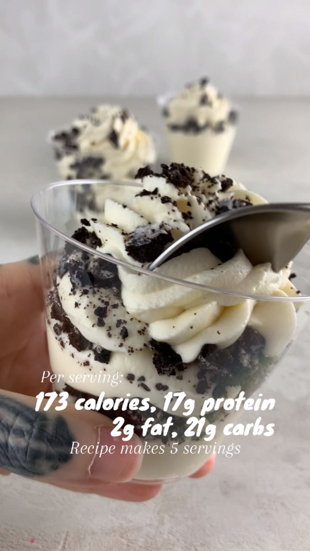 creamy fluffy yogurt topped with crushed oreos (high-protein, no-bake)