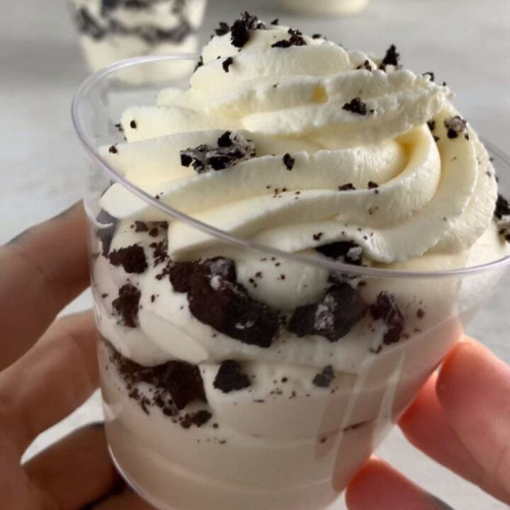 creamy fluffy yogurt topped with crushed oreos (high-protein, no-bake)